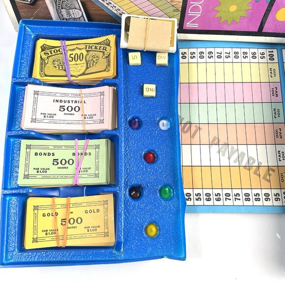 Vintage Stock Ticker Board Game - Stock Market - Coop Clark complete Pink Cover - Picture 2 of 16